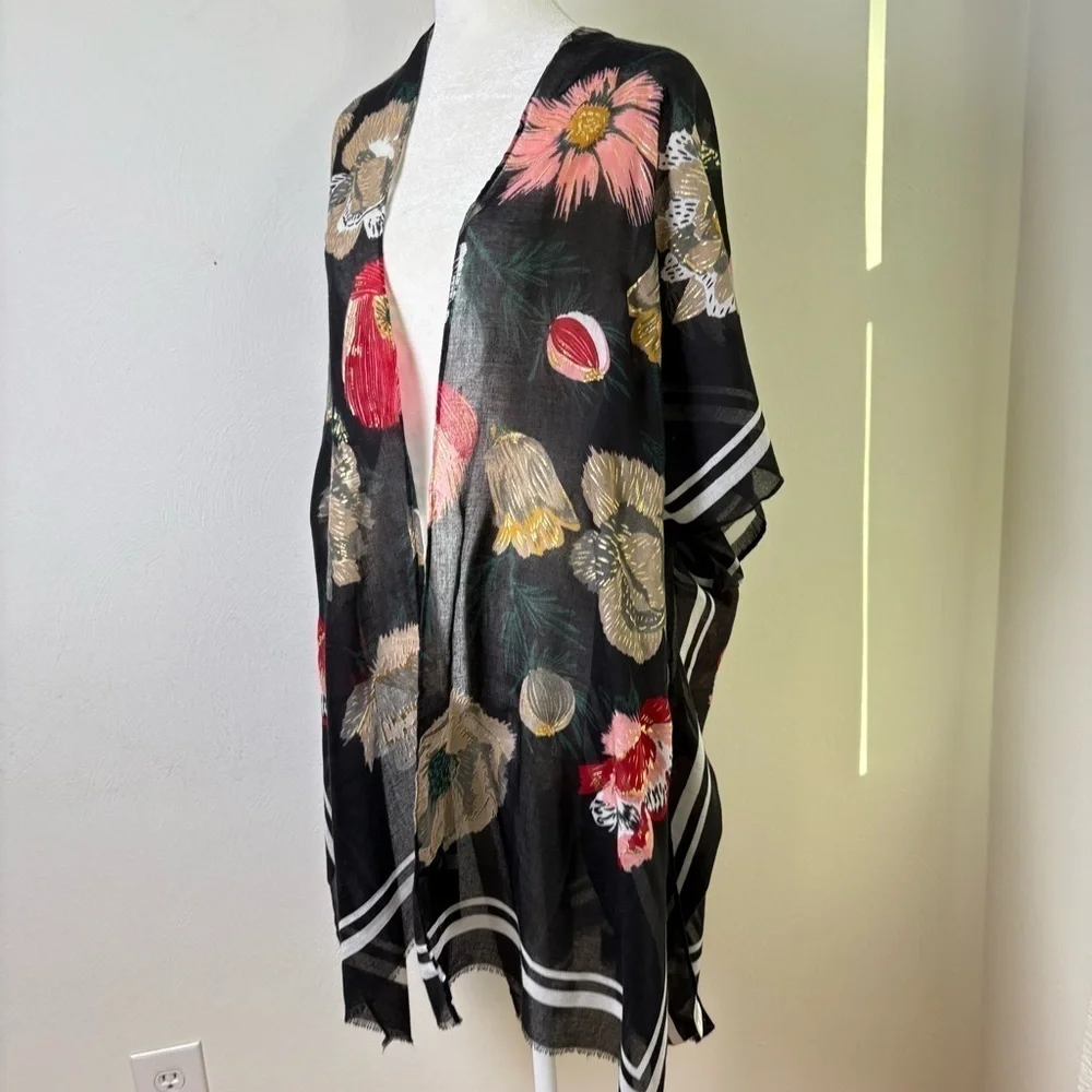 Floral Bohemian Boho Dark Romantic Tropical Kimono Jersey Stripe Wrap Beach - Picture 4 of 14